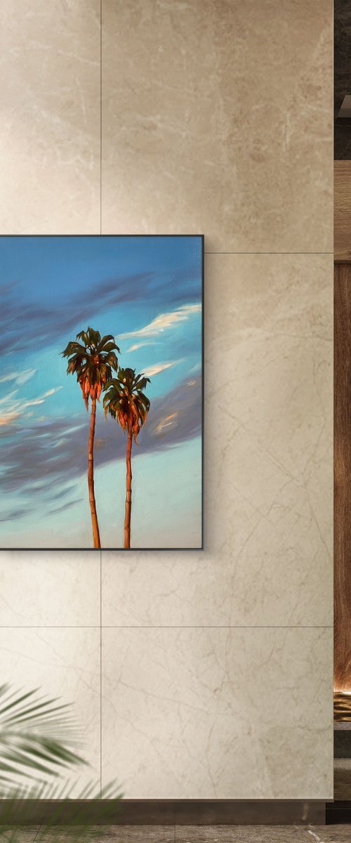 Palm trees at sunsets by Guzel Min