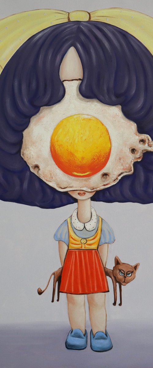 Egg girl with her brown cat by Ta Byrne