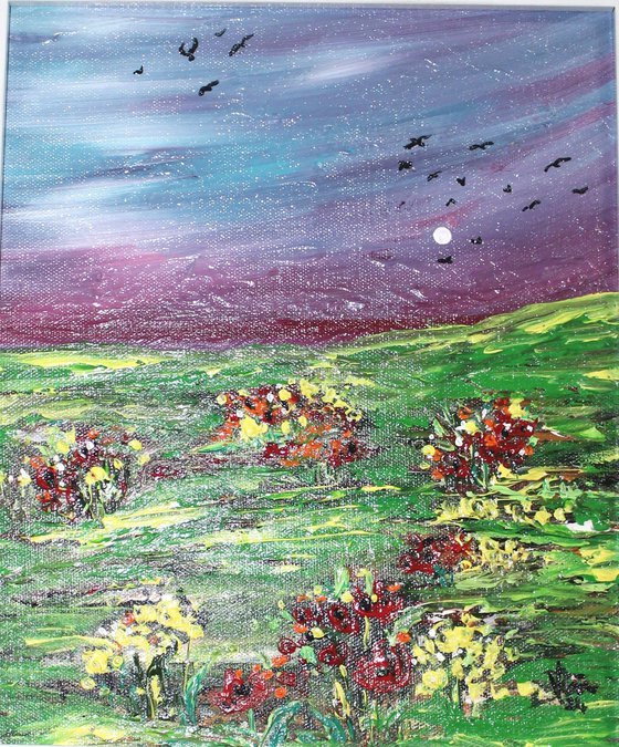 A beautiful day with you - landscape acrylic painting - framed affordable art