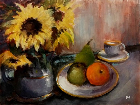 Still life with Sunflowers and fruit