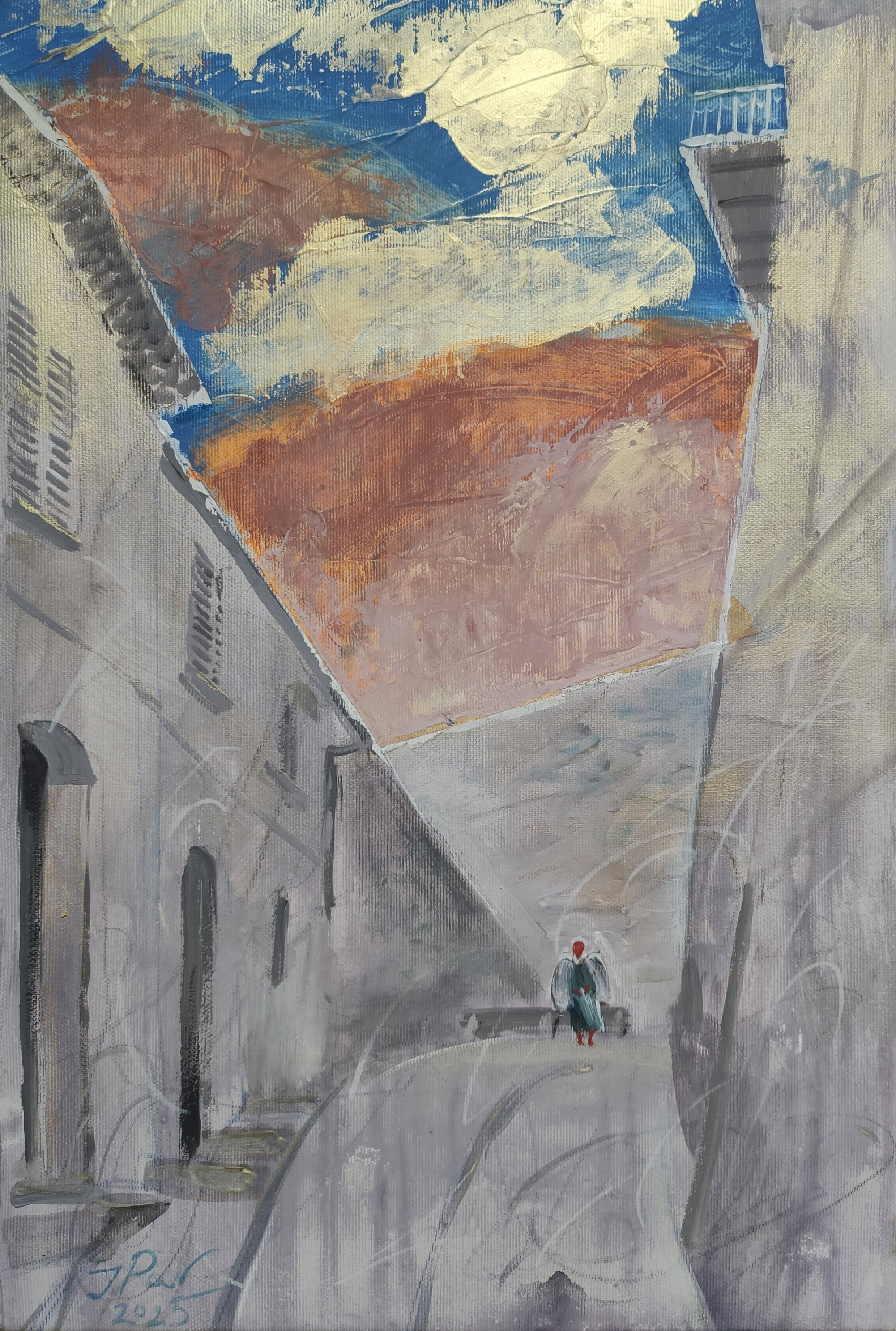 Impressionistic Landscape Acrylic Painting By Inna Pantelemonova, 12 X 18, Angels Town. Under The Cloud, Original Artwork