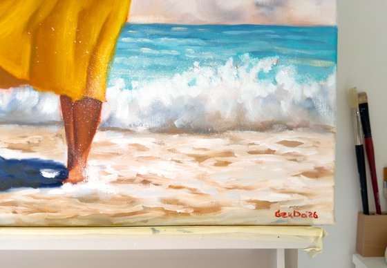 Beach Woman in Yellow Skirt