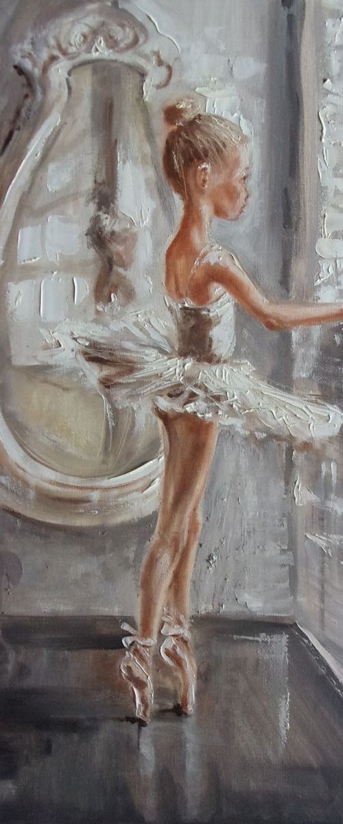 " IN THE LIGHT II "- ballerina liGHt ballet ORIGINAL OIL PAINTING, GIFT, PALETTE KNIFE by Monika Luniak