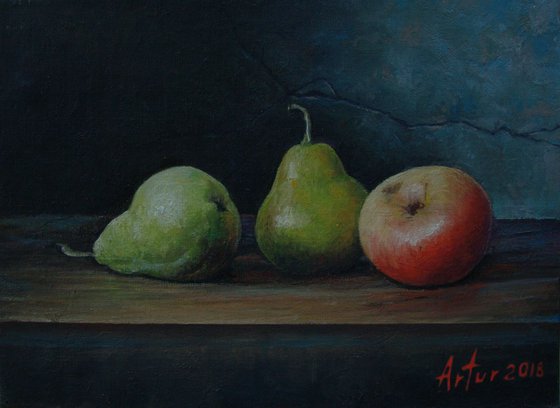 still life with pears and apple