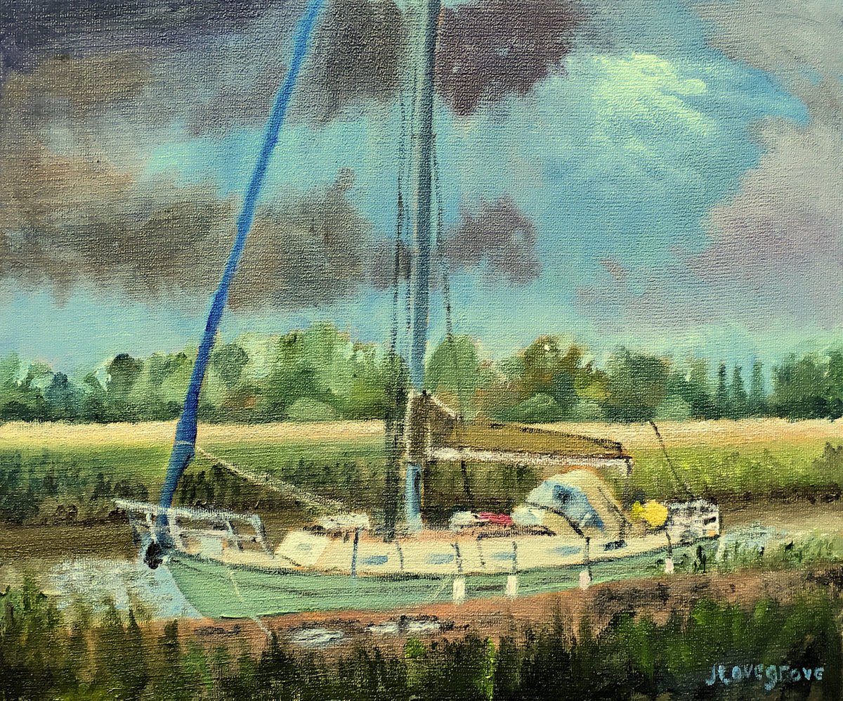 Storm clouds over the Stour, an original oil painting by Julian Lovegrove Art