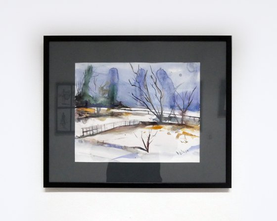 Snow plain - Watercolor framed Painting by Georgi Nikov