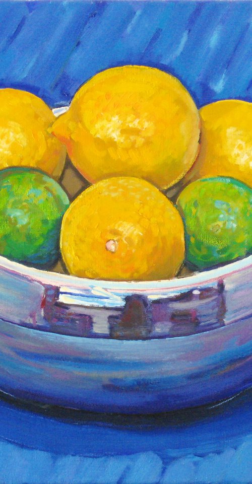 Lemons with a Blue Background by Richard Gibson