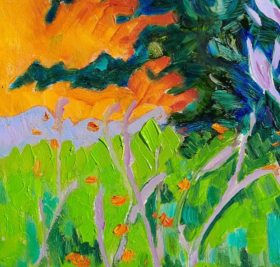 Trees, Orange and Blue