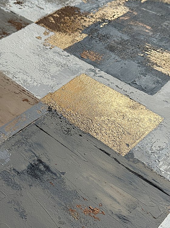 Golden Structure Field. Grey Beige Textured