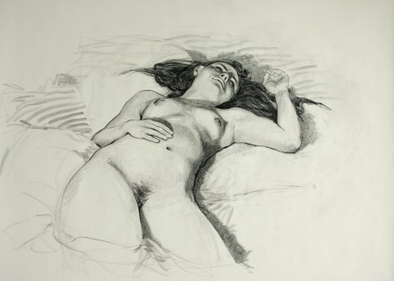 expressionist nude woman on a couch