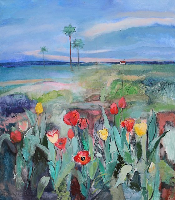 Landscape with tulips.