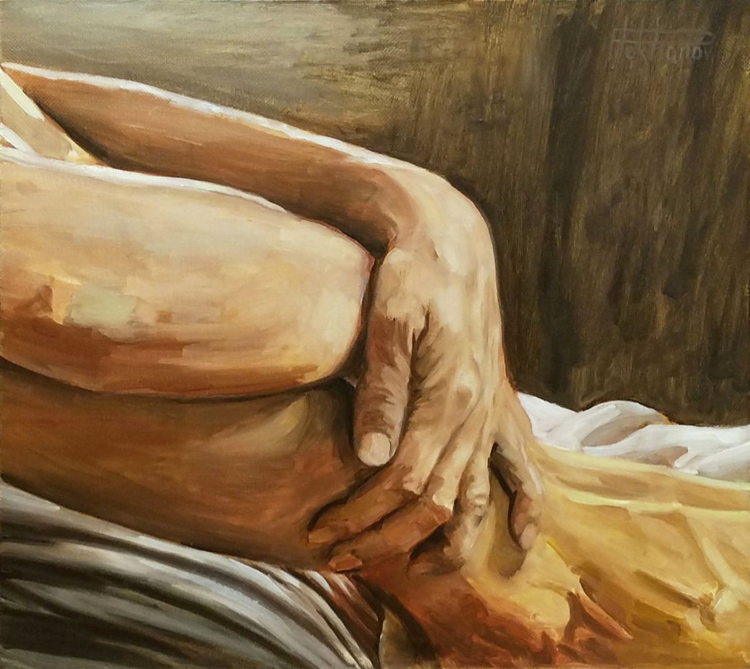 Solitude Hand Study Of A Woman Sitting On A Be Artfinder