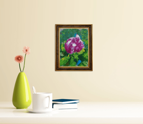 Peony 06 _ 5x6,5'' / framed / FROM MY A SERIES OF MINI WORKS / ORIGINAL OIL PAINTING