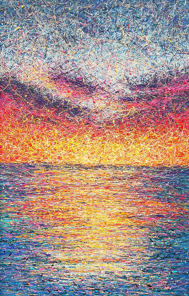 Impressionistic Landscape Painting By Nadiia Antoniuk, 39 X 59", Embracing The Sunset, Original Artwork