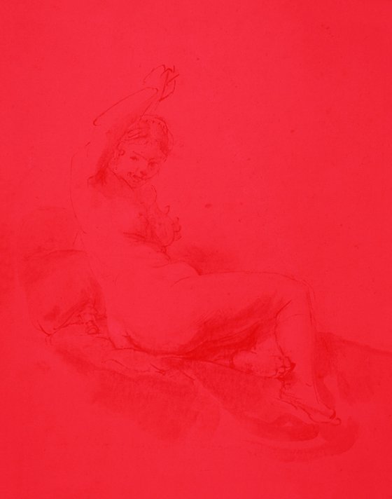Nudo Femminile Disteso con Braccio Sollevato,