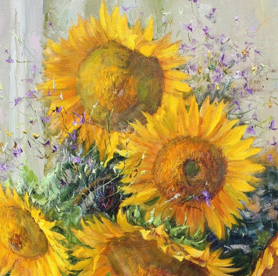 Sunflowers in a basket