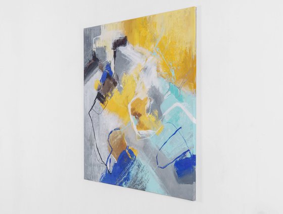 "Warm and cold" Abstrac yellow blue teal art