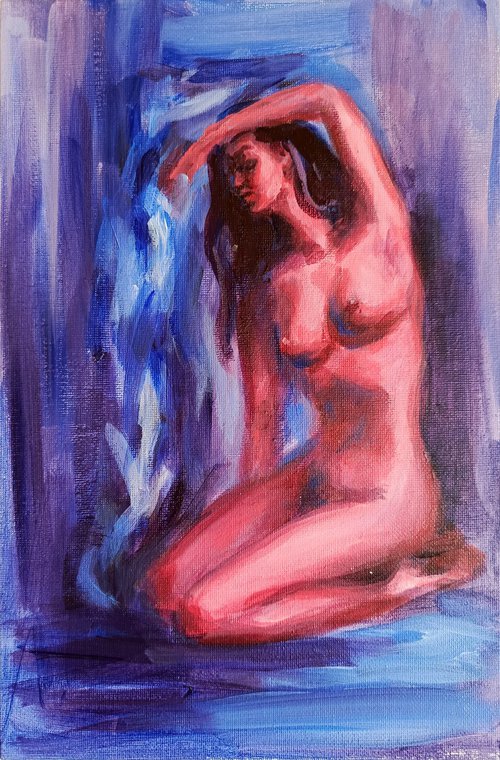 Blue Series Naked Woman in the bedroom by Anastasia Art Line