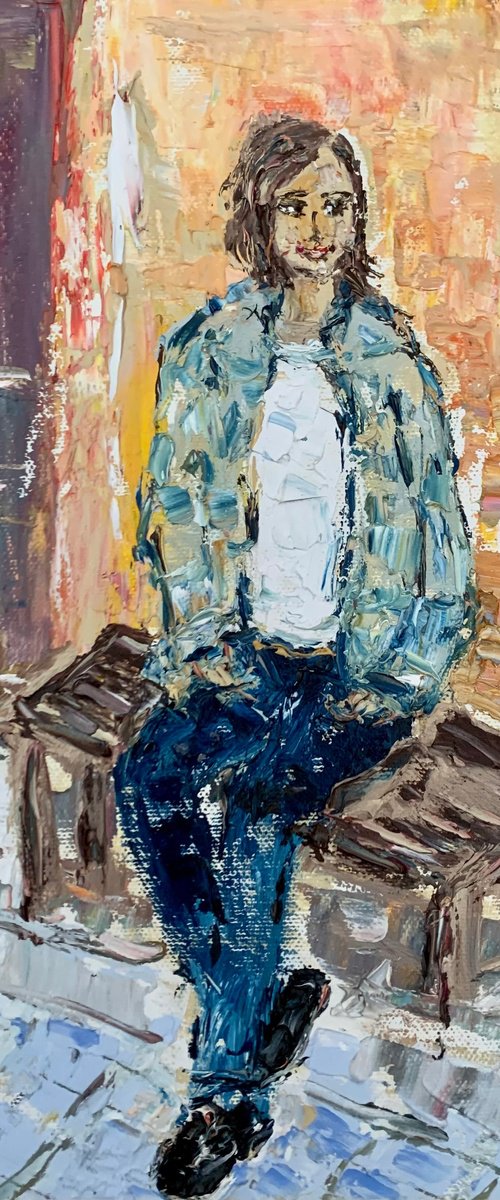 Portrait of a seated brunette by Vilma Gataveckienė