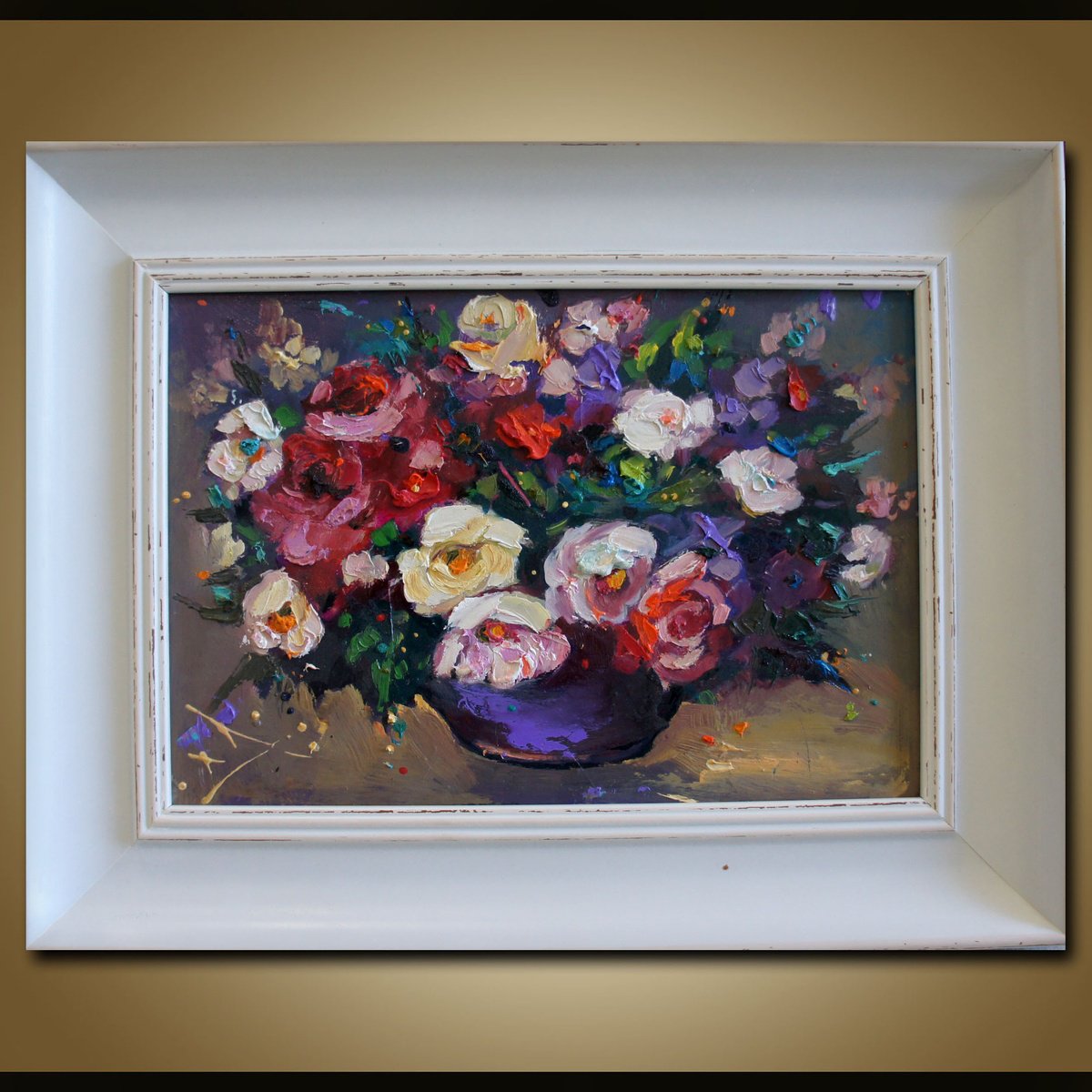 Expressive Botanical Oil Painting By Stanislav Lazarov, 18 X 14", Colorful Vase, Original Artwork