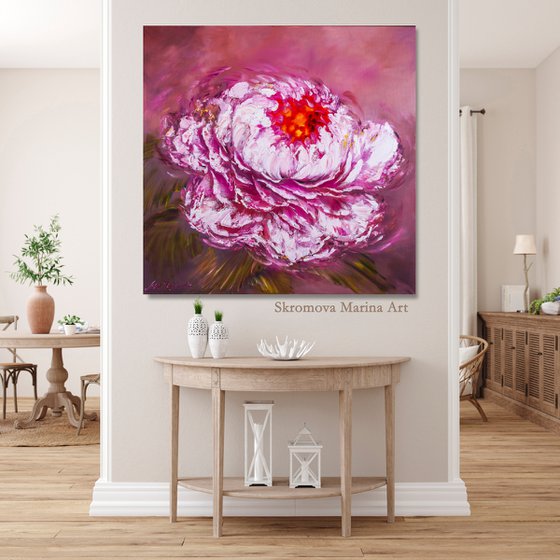 LARGE PEONY BUD - Pink peony. Lush peony. Abstract background. Floral motives. Evening. Fashion. Love. Summer.