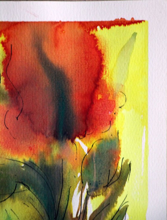 COLORFUL 17 (RED TULIP), WATERCOLOR ON PAPER, 10 X 13 CM -