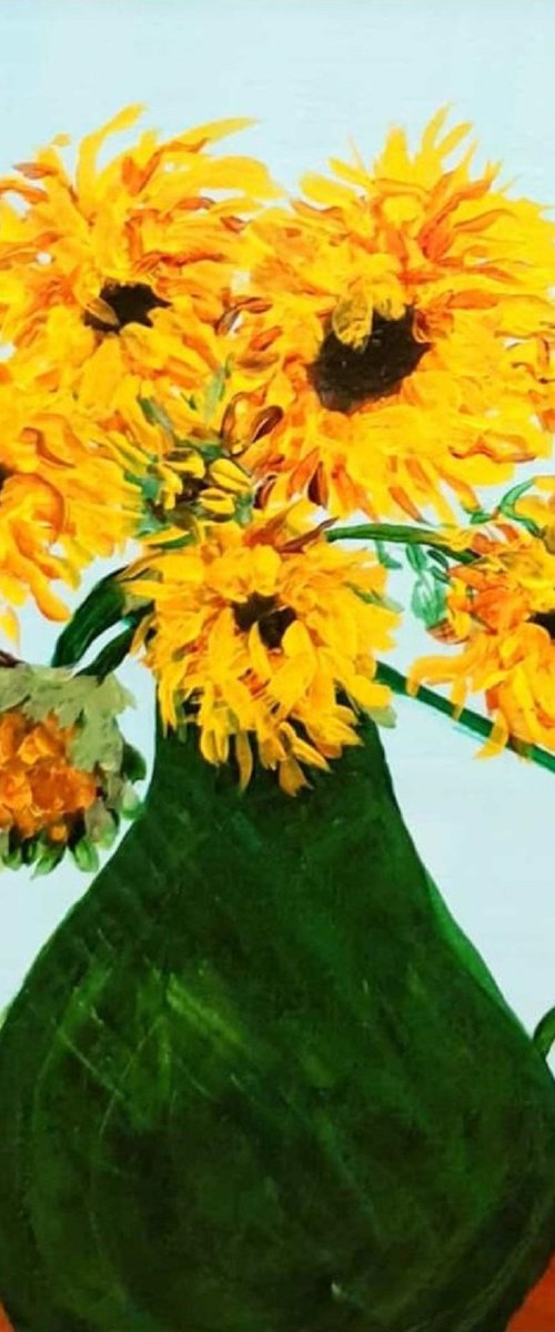 Sunflowers In A Green Vase by Shabs  Beigh