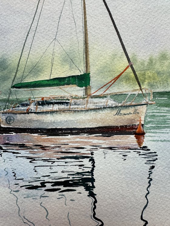 Peace. Yacht at sunset in Krakow