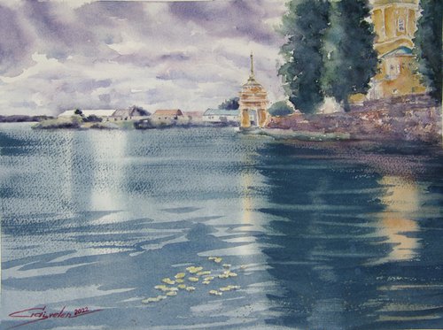 Landscape with lake by Elena Gaivoronskaia