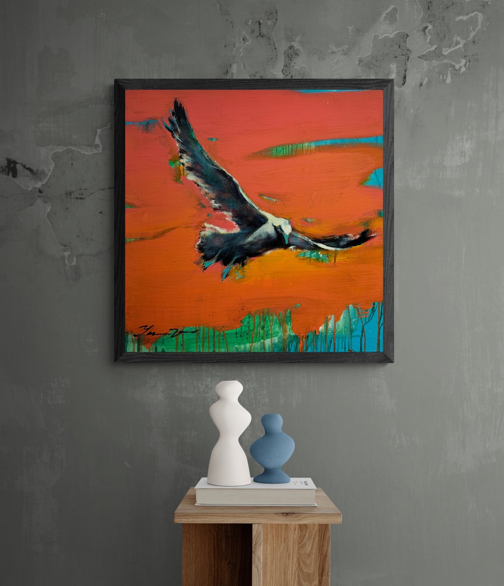 Bright painting - Seagull on sunset - Pop Art - Bird - Sea - Ocean - Seagull - Sunset by Yaroslav Yasenev
