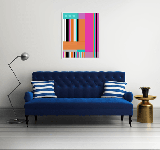 Abstraction artwork multi-colored orang yellow white pink blue black