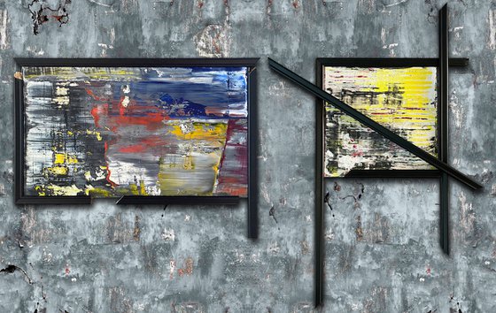 "Home Is Where We Are" - Save As A Series - Original PMS Mixed Media Assemblage Sculptural Paintings On Wooden Frame Pieces and Panels - 49 x 31 inches