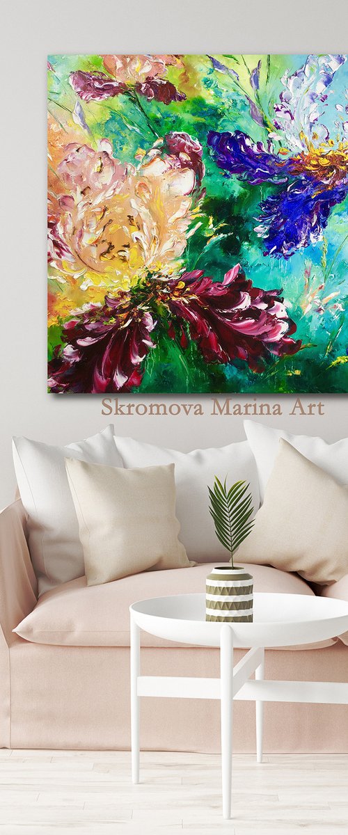 COLORFUL IRISES - Colored irises. Flower landscape. Beautiful abstraction. Large. Room decoration. Wonderful. Special. by Marina Skromova