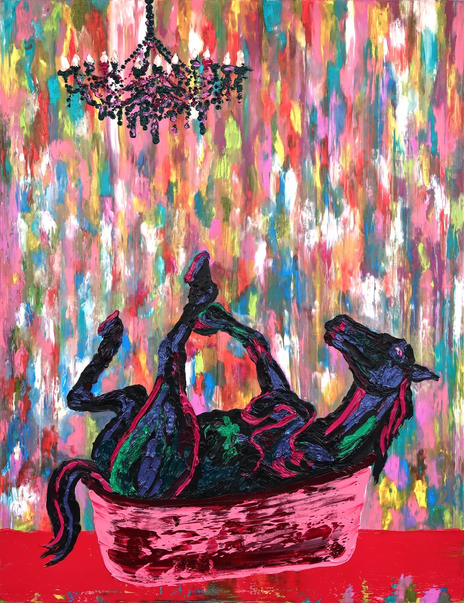 Surrealistic Animal Oil Painting By Dominic Virtosu, 39 X 51, Dark Prince, Original Artwork