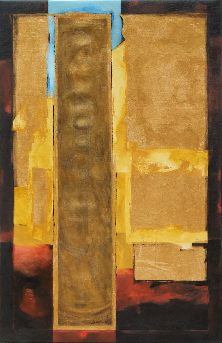 Expressive Abstract Oil Painting By Csaba Csendes, 24 X 37, Maria Blue, Original Artwork