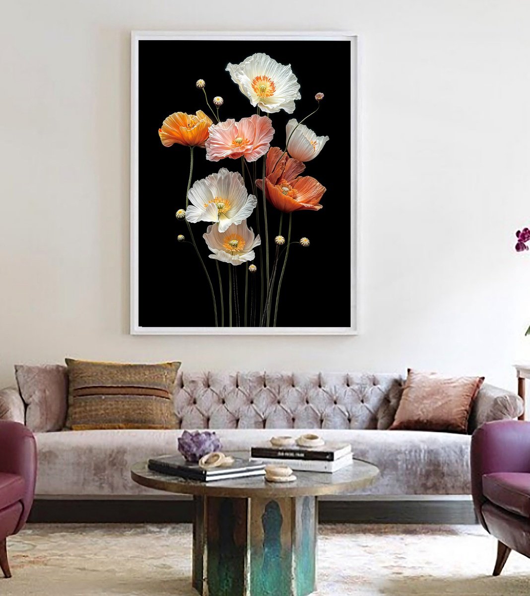 Photorealistic Botanical Photograph By Michael Filonow, 26 X 32", Poppies 15, Original Artwork
