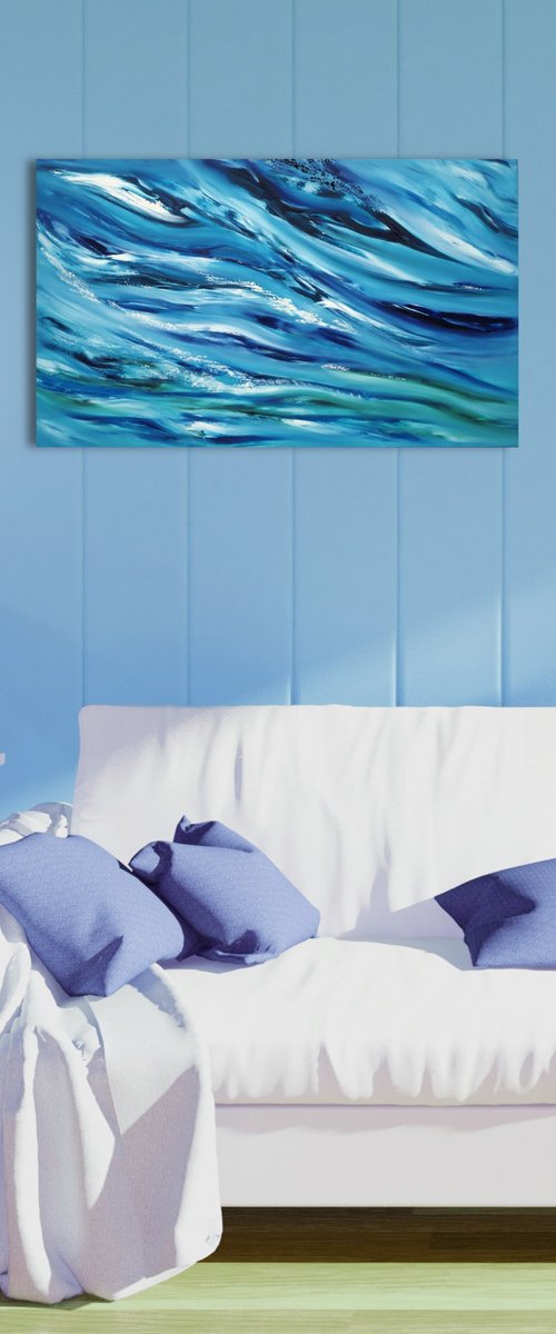 "Mare dentro" Blue emotional seascape, 100x60 cm by Davide De Palma