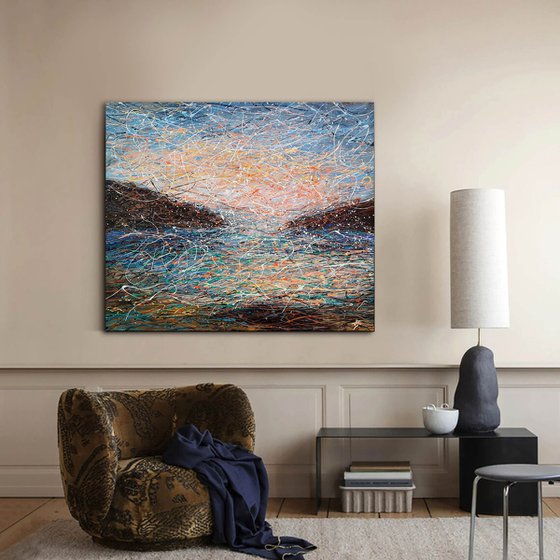 Brown Beige Blue abstract painting Brown and bluelarge Landscape sea painting