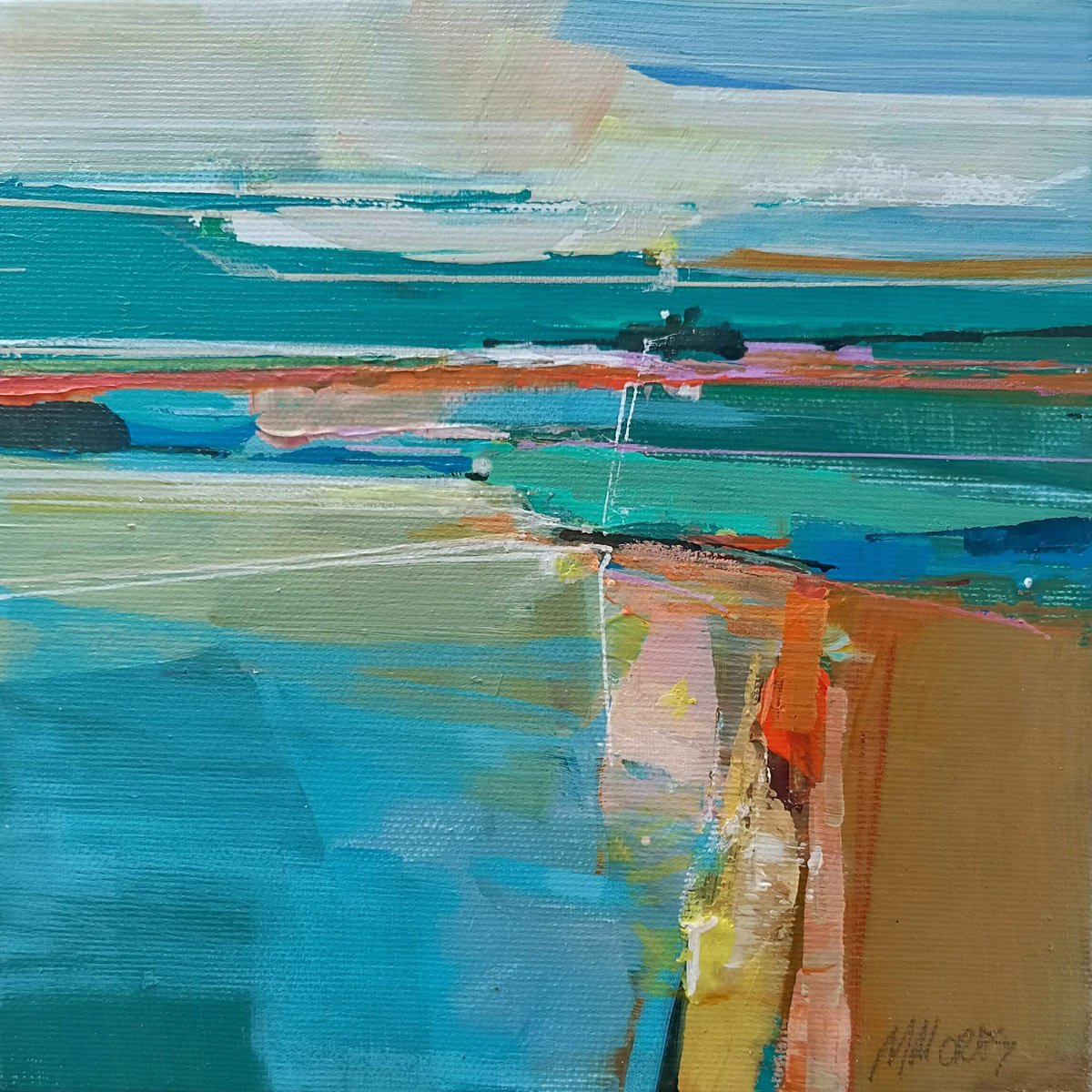 Abstract Landscape Acrylic Painting By Magdalena Morey, 8 X 8", Coastal Light 5, Original Artwork