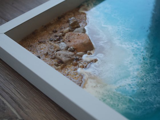 Meditation box with sea #4 - original seascape 3d artwork, framed, ready to hang