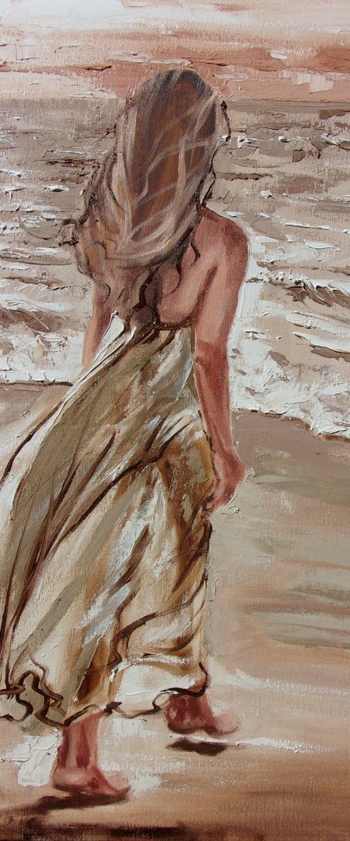 " LET THIS MOMENT LAST ... "  SUN SKY SEA SAND liGHt  ORIGINAL OIL PAINTING, GIFT, PALETTE KNIFE by Monika Luniak