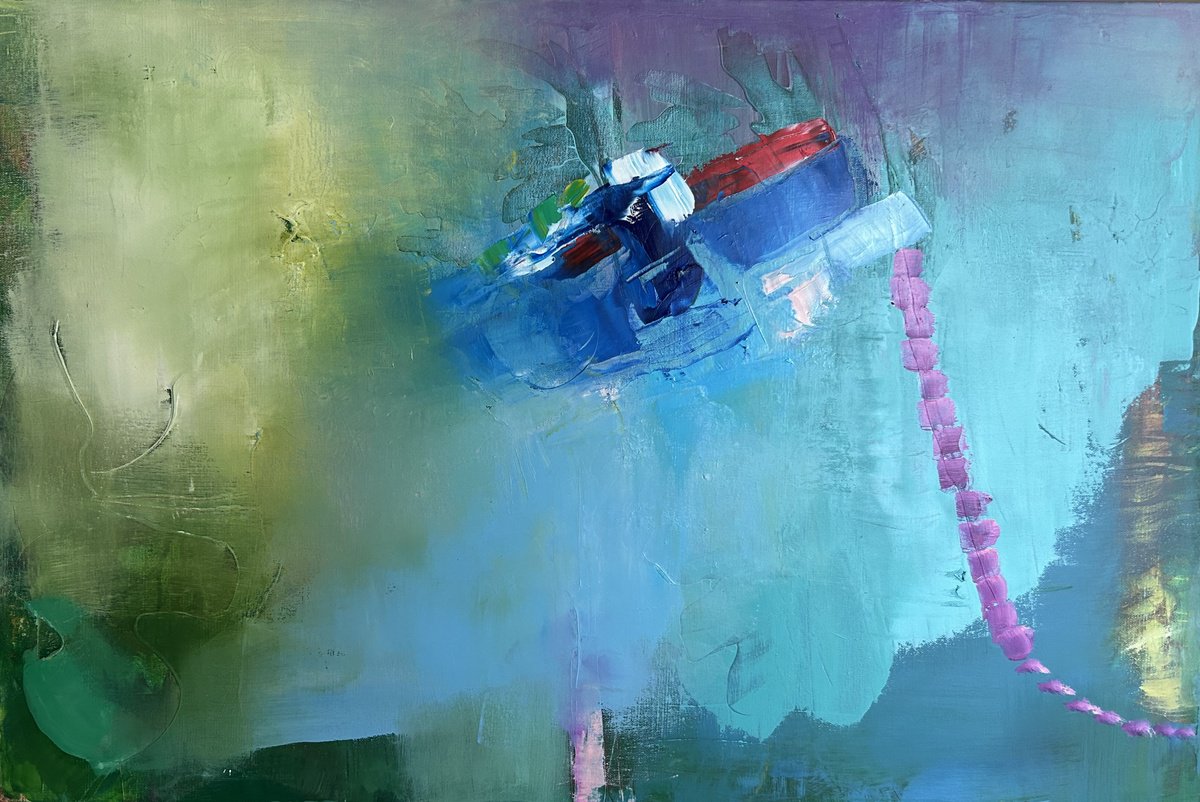 Expressive Abstract Oil Painting By Ludmila Budanov, 35 X 24", Boat, Original Artwork