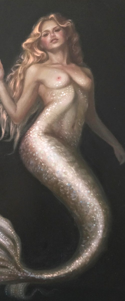 Perla Marina, mermaid oil painting by Ellisa Hague