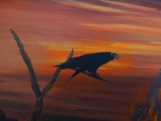 Revenge. Odin's ravens. Original acrylic painting by Zoe Adams.