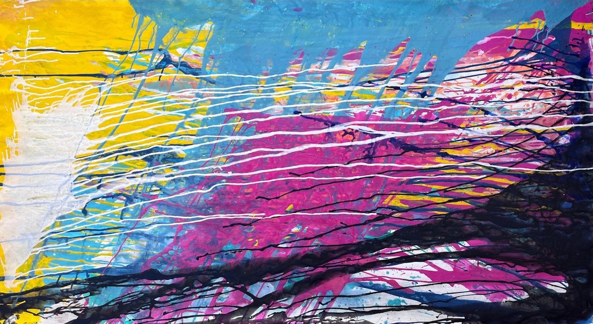 Impressionistic Abstract Acrylic Painting By Daria Kusto, 71 X 38, Splash, Original Artwork