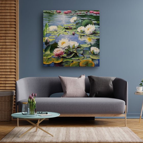 "Dragonflies over Lilies"