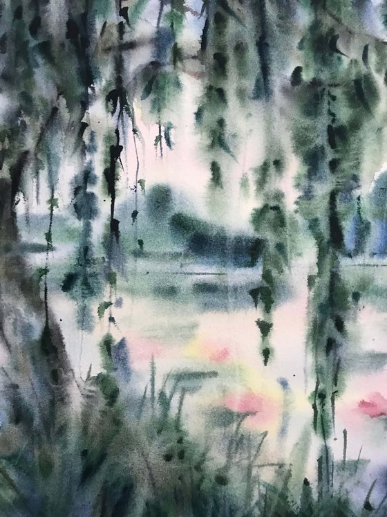 Old pond. one of a kind. original painting. gift.