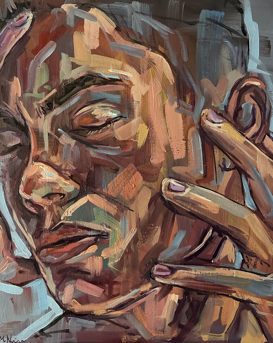 Expressive Portrait Oil Painting By Emmanouil Nanouris, 18 X 22, Handsome Young Male Portrait, Original Artwork