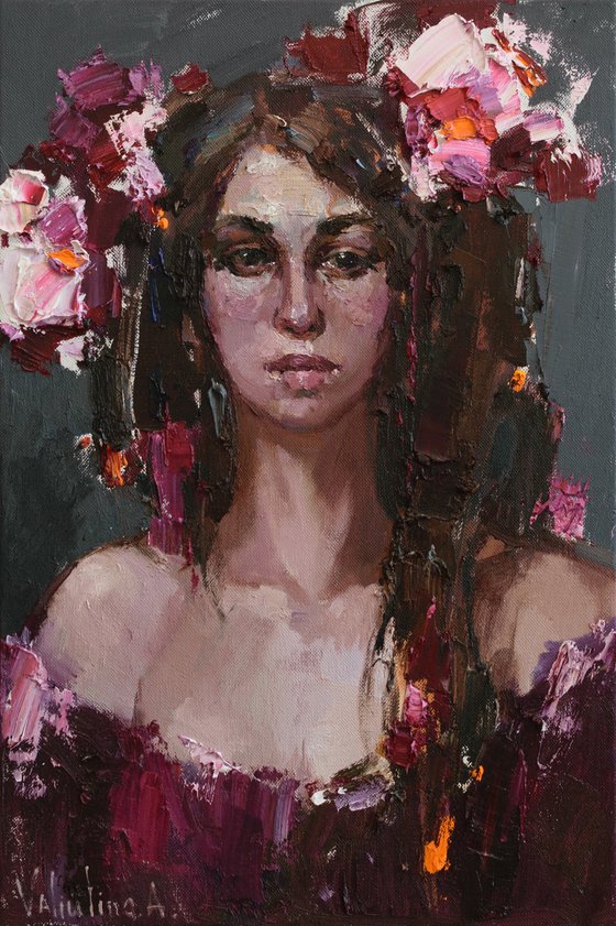 Girl portrait  - Original oil female portrait painting