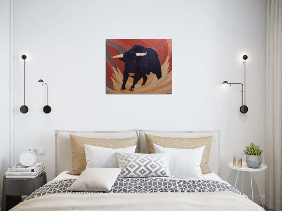 The Storm - Glass mosaic black bull art; home, office decor; gift idea